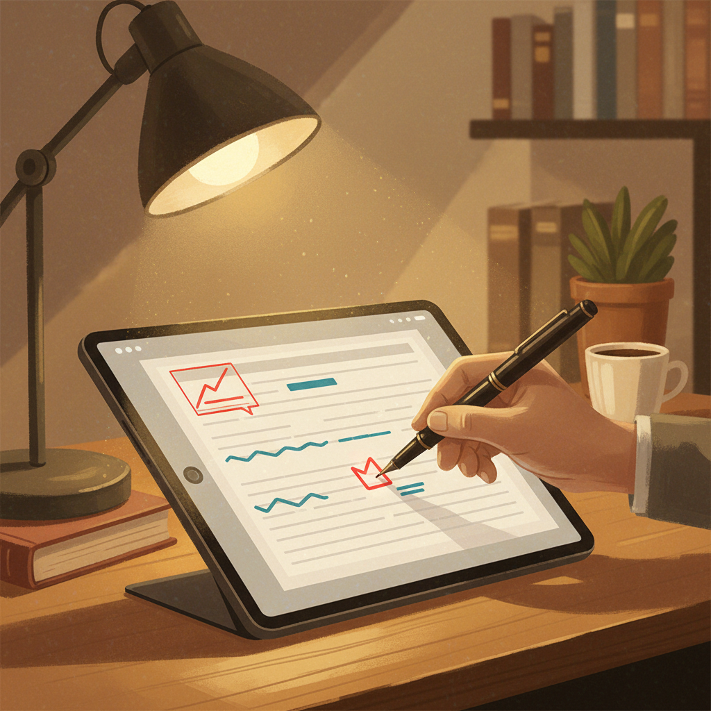 Human editor reviewing and refining an AI-generated draft to ensure quality and originality for SEO