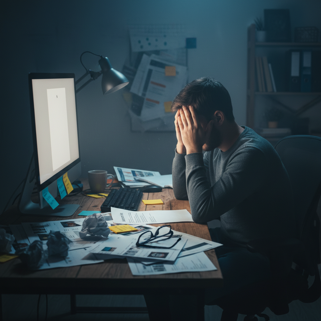 Indie founder struggling with disorganized content research without a structured brief process